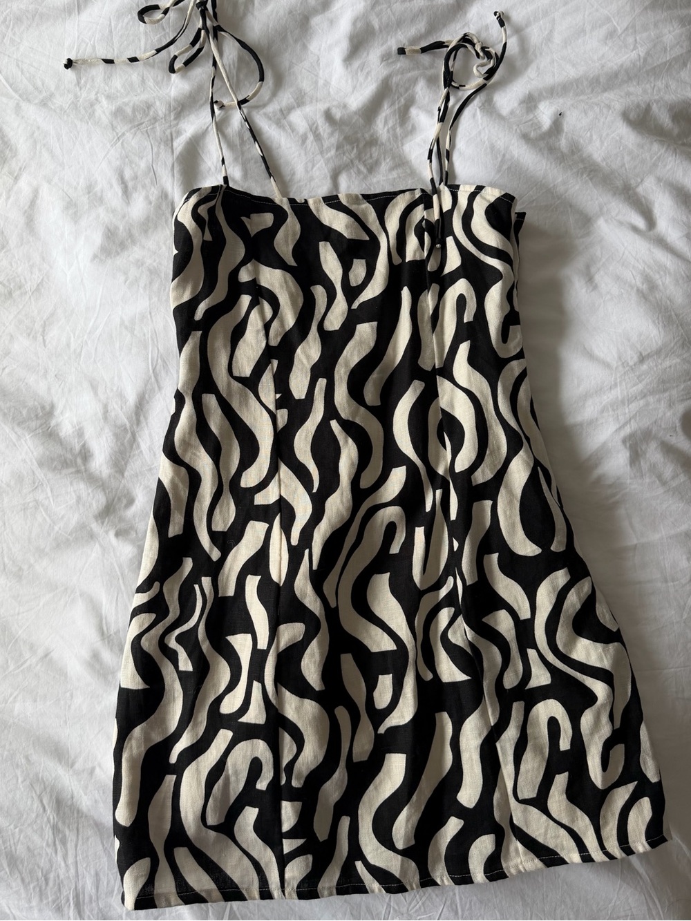 Faithfull the Brand Black & Cream Abstract Print Mini Dress